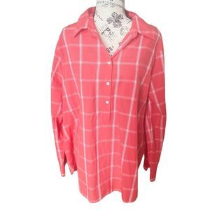 NWOT Lands End Melon 3/4 Button Down Collared Cotton Tunic Size Large (14/16)